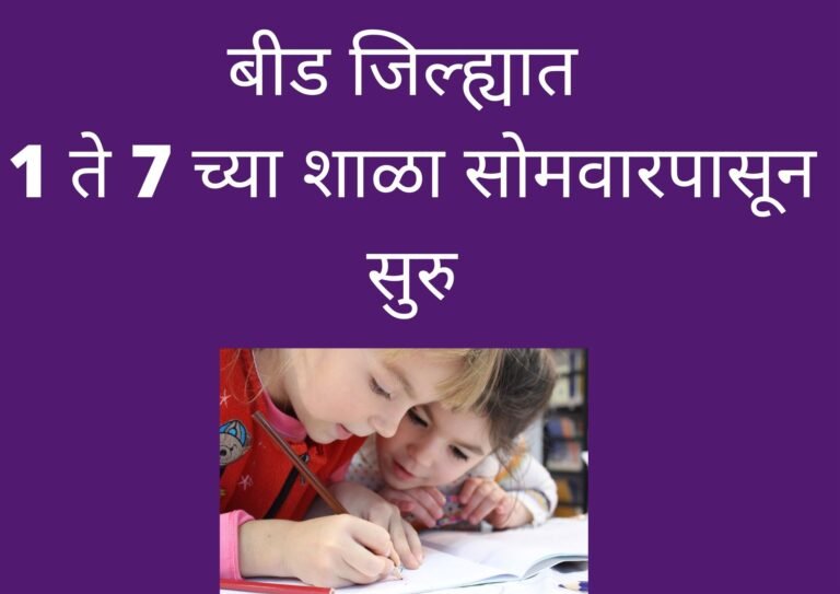बीड जिल्ह्यात 1 ते 7 च्या शाळा सोमवारपासून सुरु